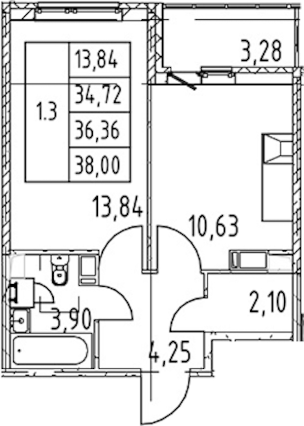 1-комнатная квартира 34.72 м², 12/12 эт., ЖК «Полис ЛАВрики»